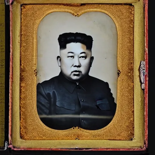 Prompt: A daguerreotype photograph of Kim Jong Un.