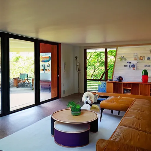 Image similar to interior photo of a 60s modernist home that is Disney themed