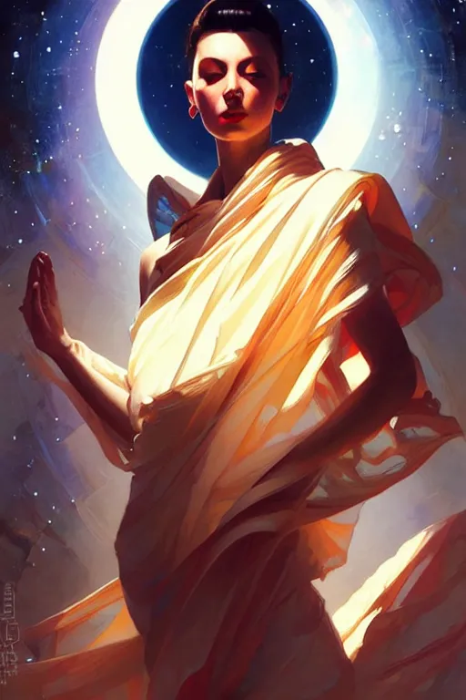 Image similar to space, buddhism, futurism, painting by greg rutkowski, j. c. leyendecker, artgerm