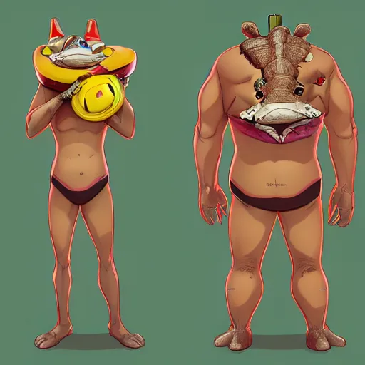 Image similar to in the style of artgerm, loish and ross tran, anthropomorphic alligator, symmetrical face, symmetrical eyes, red scales on his back, yellow scale on his belly and chest, male, waring a hawaiian shirt, in the style of zootopia