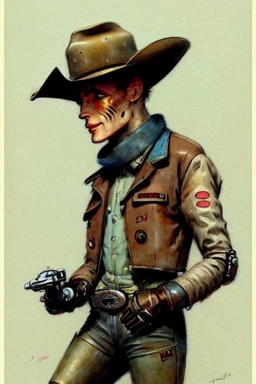 Image similar to ( ( ( ( ( 1 9 5 0 s retro future robot android west world cowboy. muted colors. ) ) ) ) ) by jean - baptiste monge!!!!!!!!!!!!!!!!!!!!!!!!!!!!!!