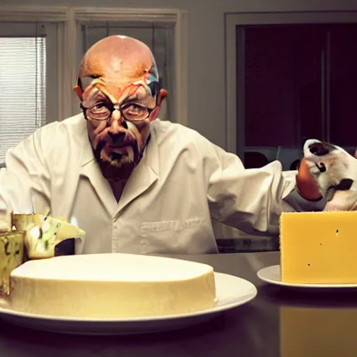 Prompt: Walter White eating cheese, 8k, HD