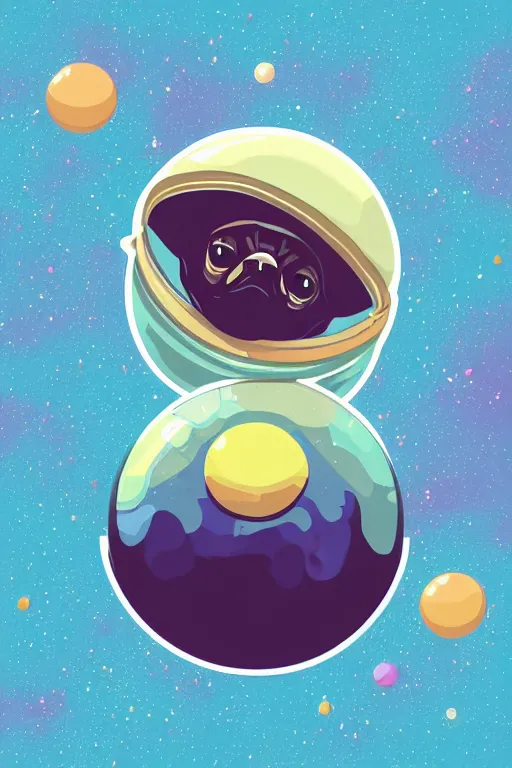 Image similar to planet pug floating in space, art by brian miller, sticker, colorful, illustration, highly detailed, simple, smooth and clean vector curves, no jagged lines, vector art, smooth