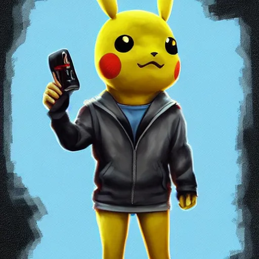 Image similar to an hybrid between Keanu Reeves and Pikachu, artstation