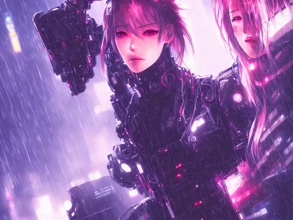 Prompt: portrait anime visual futuristic female cyber airforce, on cyberpunk neon light tokyo rainy rooftop, ssci - fi and fantasy, intricate and very beautiful, human structure, concept art, sharp focus, anime drwaing by rossdraws, frostine engine