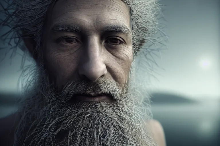 Prompt: ultra realistic, cinematic, headshot portrait, of a tree wizard, branches, facial features, background of a vast serene landscape, with trees and rivers, detailed, deep focus, movie still, dramatic lighting, ray tracing, by michal karcz and yoshitaka amano, rtx on, perfect face, intricate, sony a 7 r iv