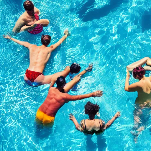 Image similar to a pool party viewed from space