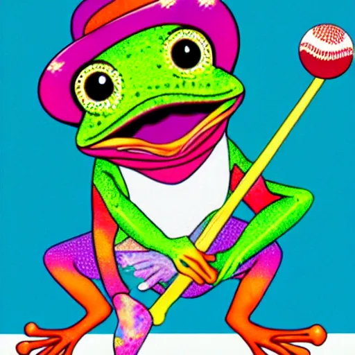 Image similar to a frog with a baseball hat lisa frank