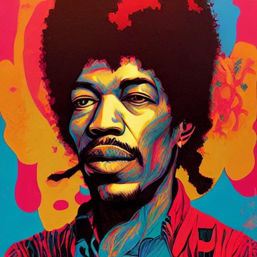Prompt: portrait of jimi hendrix by sachin teng
