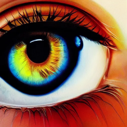 Image similar to beautiful painting, mountains in the pupil human's eye, photo, closeup shot, high resolution, high detail, hyper realistic, 4K, 8K