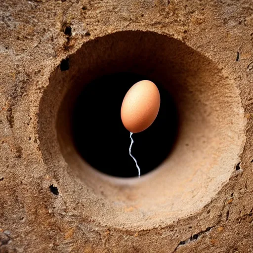 Prompt: closeup of a hole expelling an egg, extremely realistic, award winning photograph, national geographic