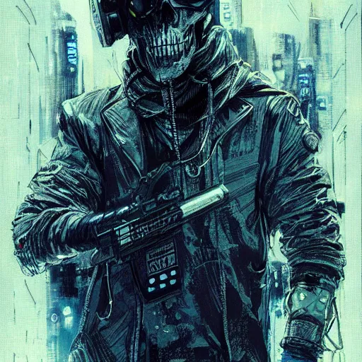 Prompt: skull wearing turban and cyberpunk clothing bladerunner 2049 by Yoji Shinkawa