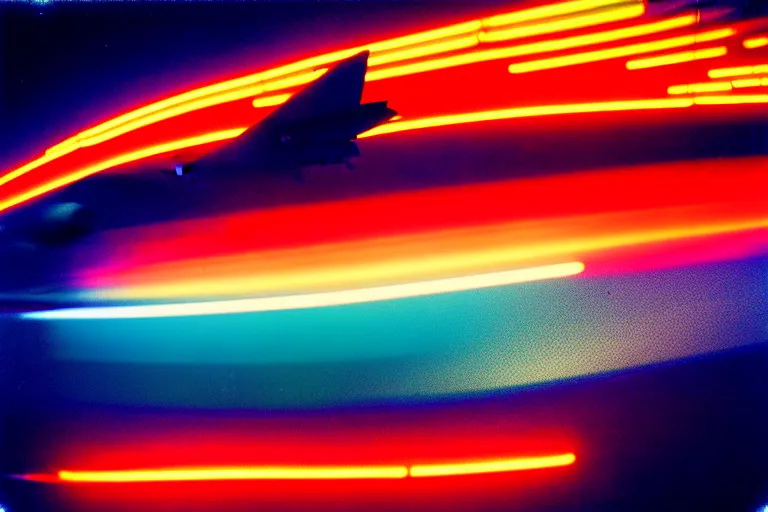 Image similar to stylized poster of an f - 1 6 fighter, thick neon lights, ektachrome photograph, volumetric lighting, f 8 aperture, cinematic eastman 5 3 8 4 film