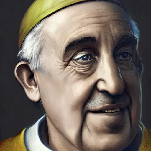 Image similar to pope francis as super mario, digital painting, trending on artstation, by artgerm and greg rutkowski and alphonse mucha