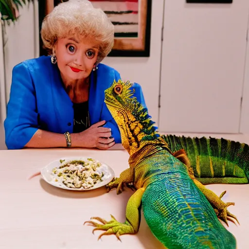 Image similar to Golden Girls and pet iguana CBD pre roll mukbang highly detailed award winning photography