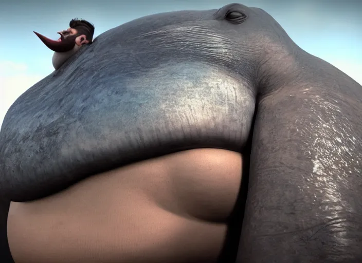 Prompt: very very very massively giant morbidly obese blue whale evil god with hairy eyebrows and a scar on his nose named odin bethel, unreal engine