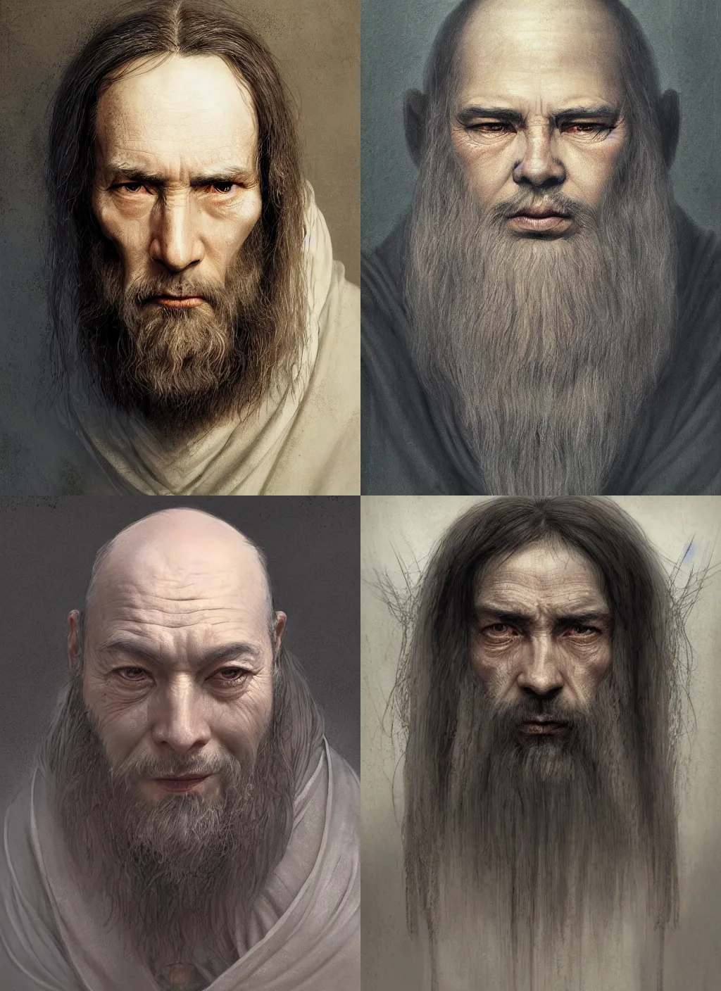 Prompt: portrait of a gentle and wise monk with long hairs in alan lee and marc simonetti and emil melmoth style , cinematic lighting