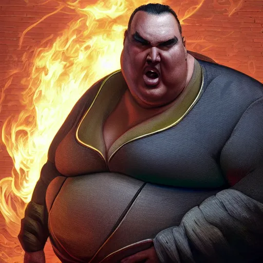 Image similar to hyper realistic, extremely obese steven seagal as scorpion from mortal komabt, unreal engine, greg rutkowski, beeple global illumination, translucent, sub - surface scattering,