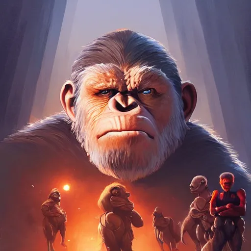 Image similar to hero world war for the planet of the apes, behance hd by jesper ejsing, by rhads, makoto shinkai and lois van baarle, ilya kuvshinov, rossdraws global illumination