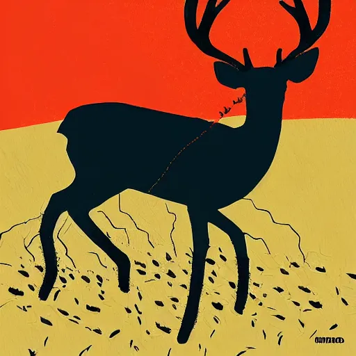 Image similar to deer playing guitar in the style of tatsuro kiuchi