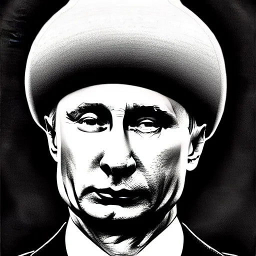 Image similar to vladimir putin with a nuclear mushroom cloud hat, cartoonish, ultra detailed pencil drawing