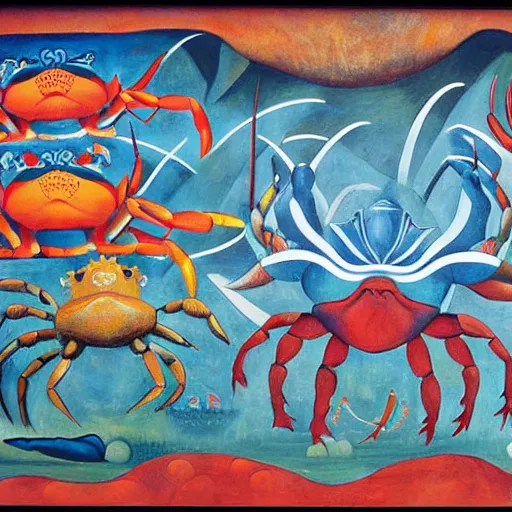 Prompt: mural of a crab revolution in the style of diego rivera