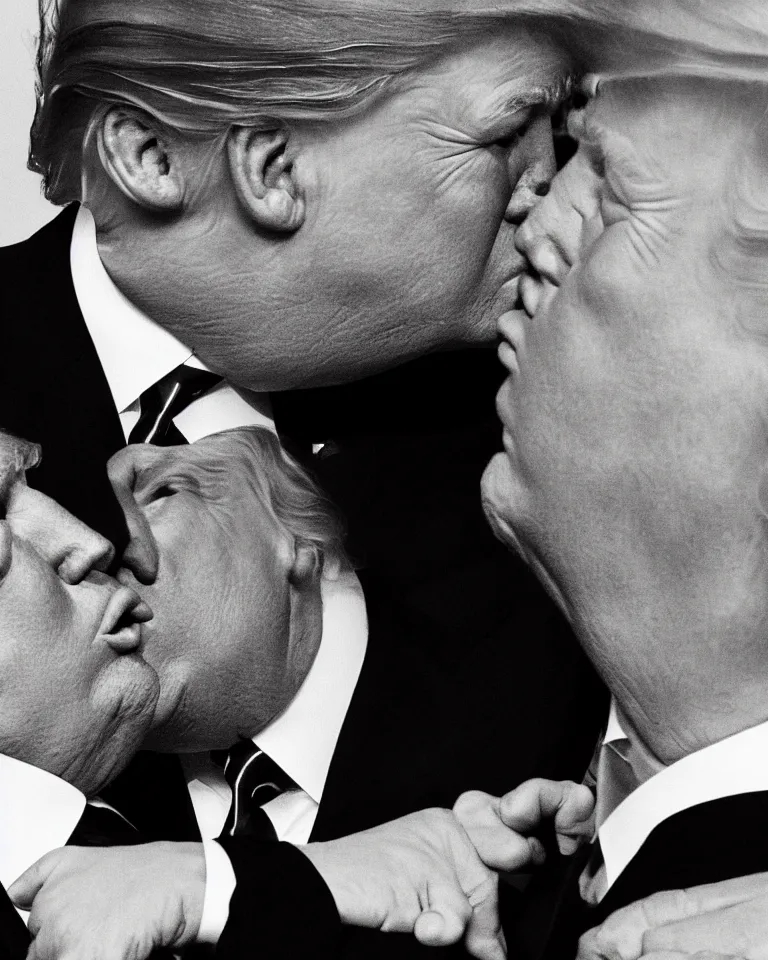 Image similar to high quality photo of donald trump kissing donald trump. donald trump kissing donald trump. donald trump kissing donald trump. donald trump and donald trump kissing. award winning. hq. hd. brilliant. funny