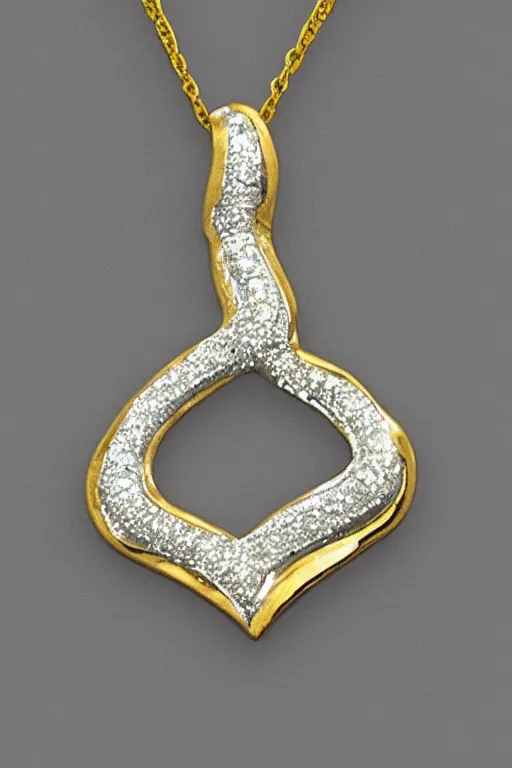 Prompt: gold and diamond pendant with the same shape and features as this photo