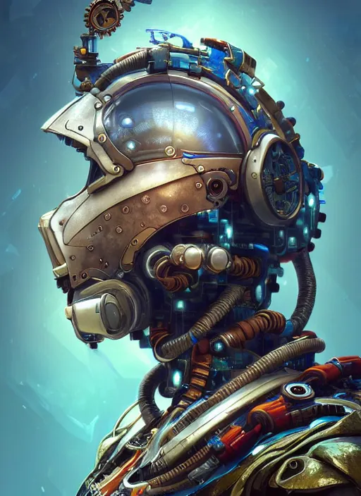 Prompt: portrait of a dolphin, robot steampunk, floral! horizon zero dawn machine, intricate, elegant, highly detailed, ray tracing, digital painting, artstation, concept art, smooth, sharp focus, illustration, art by artgerm and greg rutkowski and alphonse mucha, 8 k