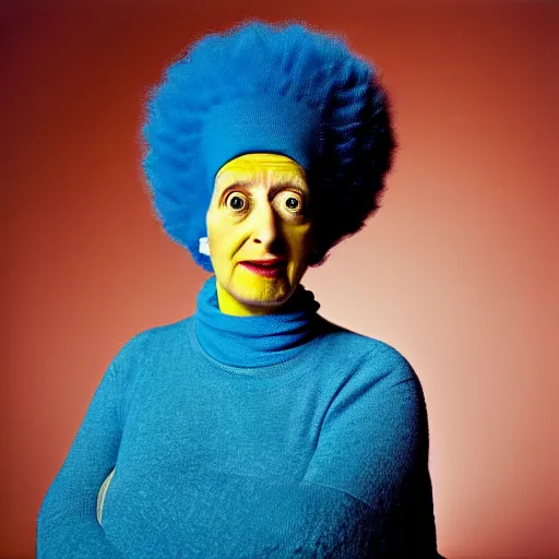 Prompt: uhd candid photo of marge simpson by steve mccurry and annie leibowitz