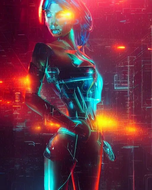 Image similar to a cyberpunk close up portrait of cyborg greek goddess, electricity, sparks, bokeh, soft focus, sparkling, glisten, water drops, cold, dark, geometric, temples behind her, by paul lehr, jesper ejsing