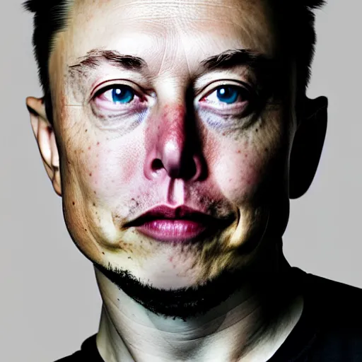 Image similar to Elon Musk with a giraffe neck, grungy, unkept hair, glowing eyes, modelsociety, radiant skin, huge anime eyes, RTX on, perfect face, directed gaze, intricate, Sony a7R IV, symmetric balance, polarizing filter, Photolab, Lightroom, 4K, Dolby Vision, Photography Award