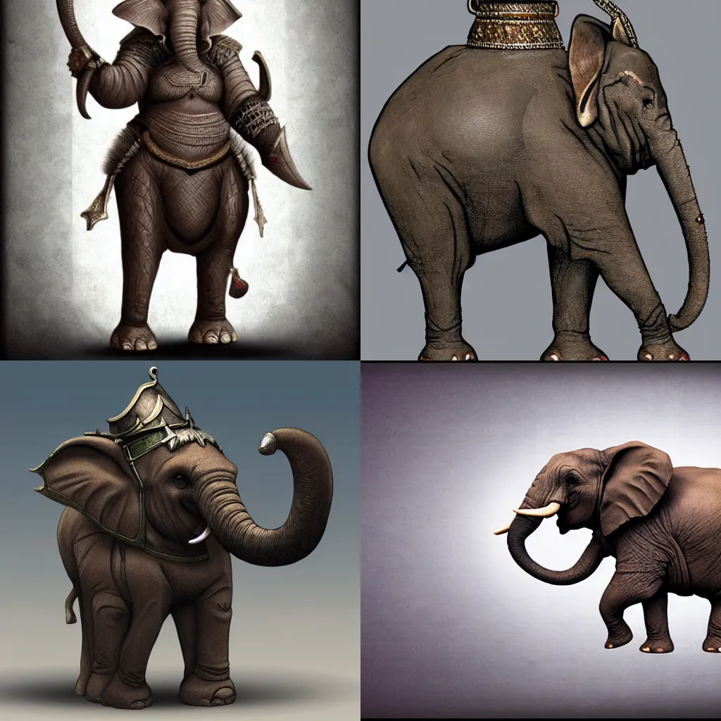 Prompt: fantasy anthromorphic elephant knight