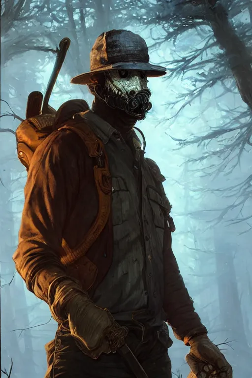 Prompt: highly detailed portrait of the trapper, in dead by daylight, stephen bliss, unreal engine, fantasy art by greg rutkowski, loish, rhads, ferdinand knab, makoto shinkai and lois van baarle, ilya kuvshinov, rossdraws, tom bagshaw, global illumination, radiant light, detailed and intricate environment