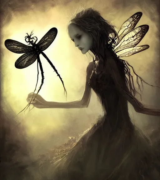 Image similar to gothic fairy with dragonfly wings, digital painting, liminal eerie midnight backlit, a picture taken by Michael Komarck