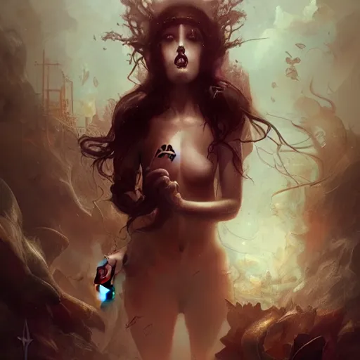 Image similar to cute girl lost in satanic ritual trying to escape dimensional shift by peter mohrbacher and emmanuel shiu and martin johnson heade and bastien lecouffe - deharme