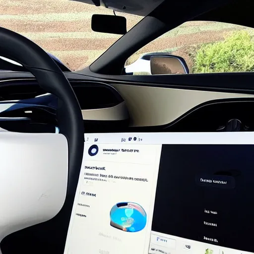 Image similar to “Elon musk the discord moderator who is so white from no sunlight. Eyes red from looking at the screen for too long. Sitting in his Tesla using the car screen as a computer.”