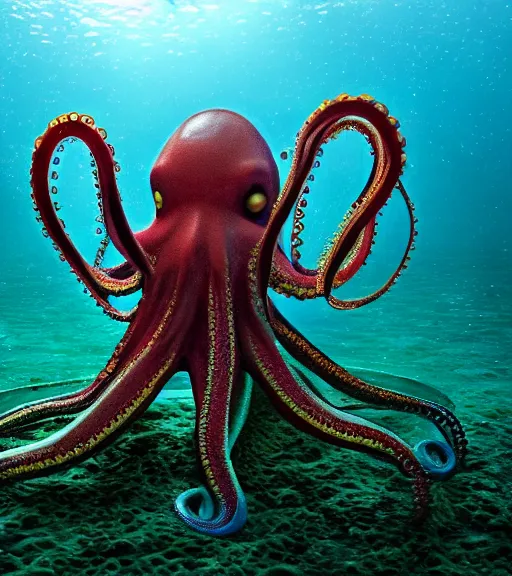 Image similar to cybernetic octopus professor in an underwater lab, 8K, National Geographic photography