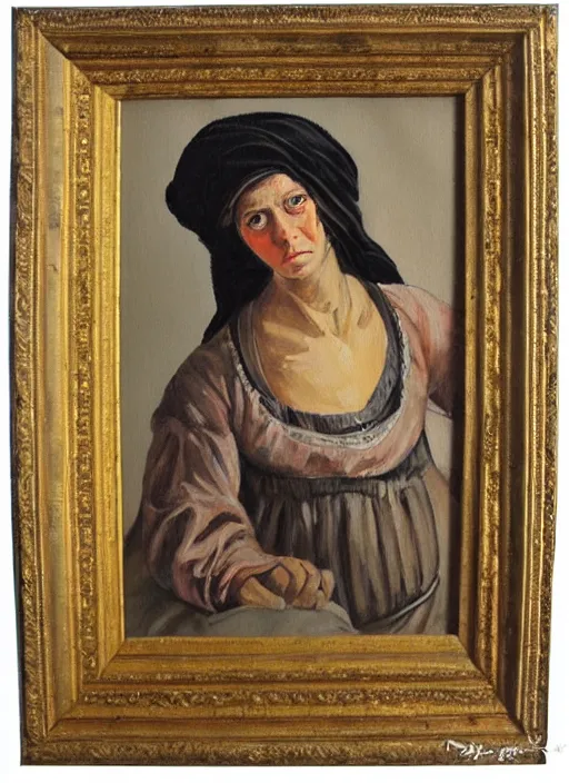 Prompt: french poor angry rough dirty female peasant gang member in a tunic character portrait photoreal painting blanche