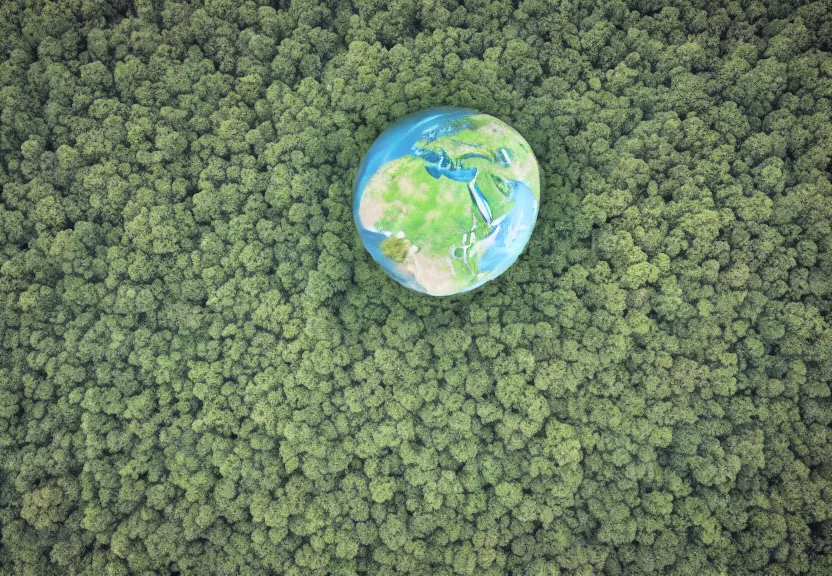 Image similar to overhead view of the earth with deforestation, pollution, climate change, global inequality, loss of biodiversity, octane render, future