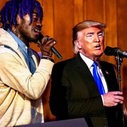 Image similar to lil uzi vert and donald trump giving a sermon at church