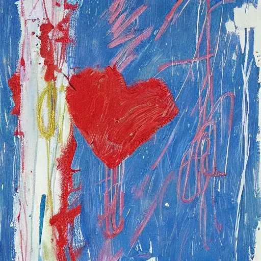 Prompt: the guy sends his love to the girl, art by cy twombly