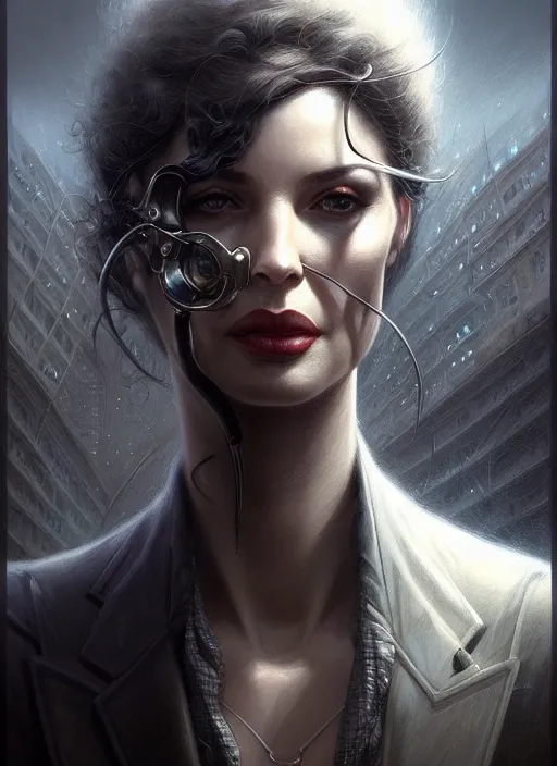 Image similar to closeup portrait shot of a crime noir in a scenic dystopian environment, intricate, elegant, highly detailed, centered, digital painting, artstation, concept art, smooth, sharp focus, illustration, artgerm, tomasz alen kopera, peter mohrbacher, donato giancola, joseph christian leyendecker, wlop, boris vallejo