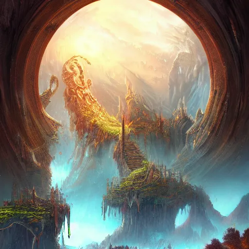 Image similar to gigantic gateway to another world, fantasy, highly detailed, trending on artstation