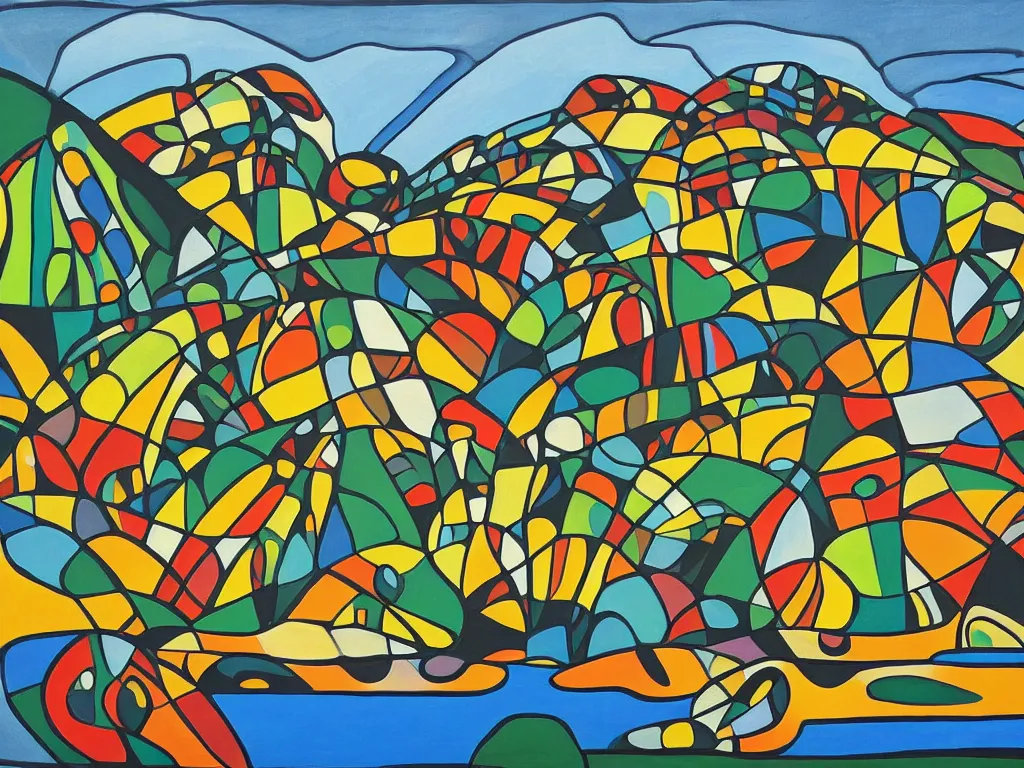 Image similar to a beautiful landscape painting by norval morriseau, trending on arstation