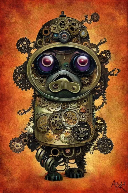 Prompt: robot pug, made of cogs, fairytale, magic realism, steampunk, mysterious, vivid colors, by andy kehoe, amanda clarke, mark ryden