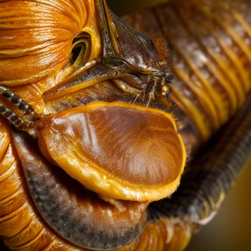 Prompt: a weta made out of croissant. high quality, high resolution, studio lighting