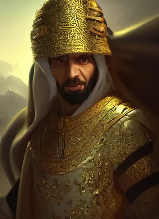 Prompt: portrait of sheikh mohammad ruler of dubai, drak fantasy goblin, trending in artstation, cinematic lighting, studio quality, smooth render, unreal engine 5 rendered, octane rendered, art style by klimt and nixeu and ian sprigger and wlop and krenz cushart.