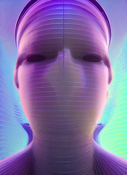 Image similar to highly detailed surreal vfx portrait of a 3 d head made of speaker stacks. 🔈 polyphonic pulse projections, liquid light, metallic, galactic, crystalline edges, elegant, centered hyperrealistic, octane render, inspired by james jean, okuda sam miguel, android jones, beeple, rhads nvidia raytracing demo, 8 k