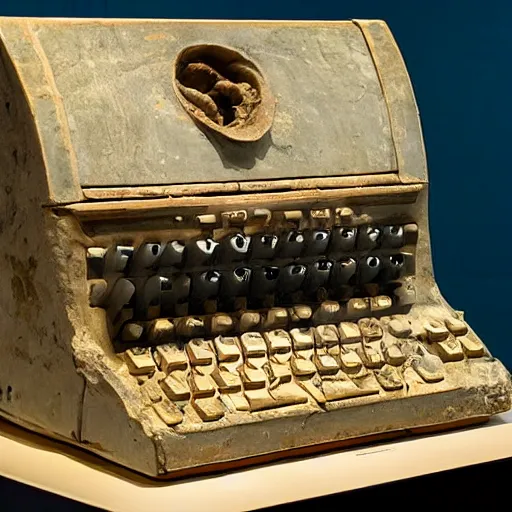 Prompt: an ancient roman desktop computer on display at a museum